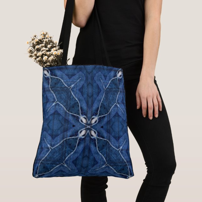 Create Your Own Custom Deep Blue Denim Print Tote Bag (Close Up)