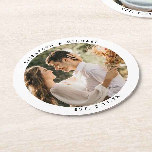 Create Your Own Custom Elegant Wedding Photo Round Paper Coaster (Angled)