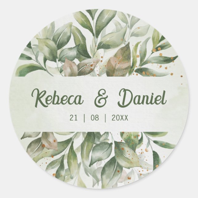 Create your own custom eucalyptus wedding  classic round sticker (Front)