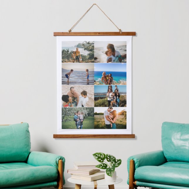 Create your own Custom Family 8 Photo Collage Hang Hanging Tapestry (Living Room)