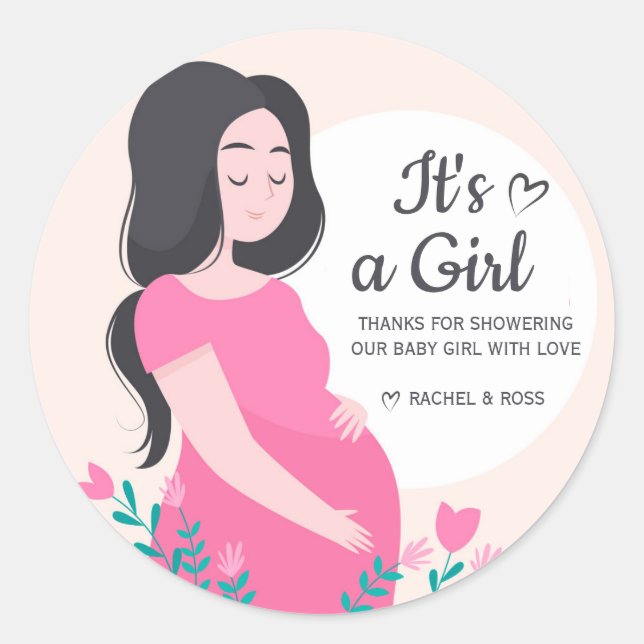 Create your own Custom Girl Baby Shower Pink Classic Round Sticker (Front)