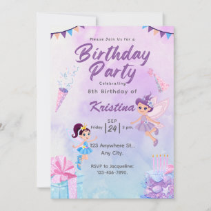Create your own Custom Girls Cute Fairy Birthday Invitation
