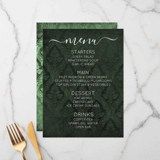 Create Your Own Custom Gothic Vintage Damask Menu (Front/Back In Situ)