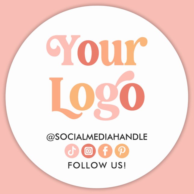 Create Your Own Custom Logo Business Social Media  Classic Round Sticker (custom business logo sticker with social media icons)