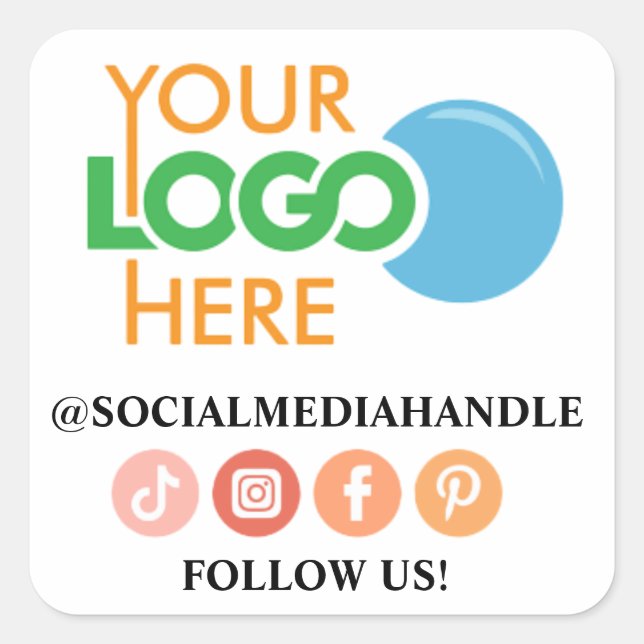 Create Your Own Custom Logo Business Social Media  Square Sticker (Front)