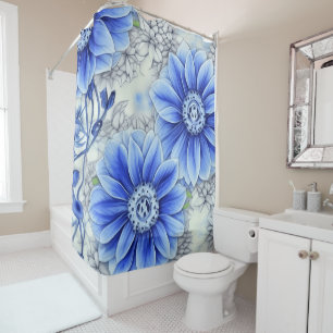 Create Your Own Custom Made Whimsical Blue Flower  Shower Curtain