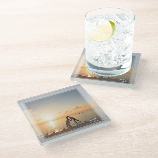 Create Your Own Custom Memorable Wedding Photo Glass Coaster (Angled)