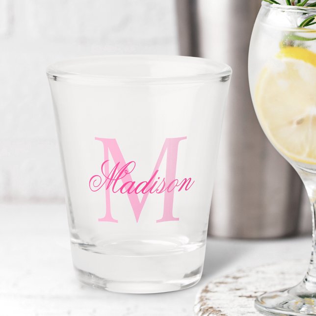 Create Your Own Custom Monogram And Name Pink Shot Glass (Creator Uploaded)