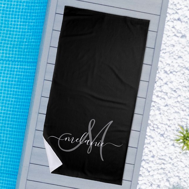 Create Your Own Custom Monogram And Name Script Beach Towel (Express yourself with this beach towel. You can add your own monogram and name to it.)