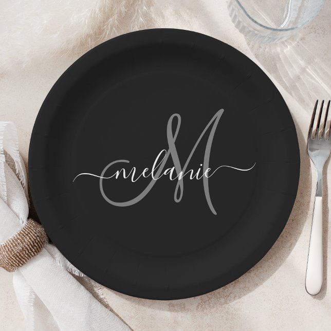 Create Your Own Custom Monogram And Name Script Paper Plate (Creator Uploaded)