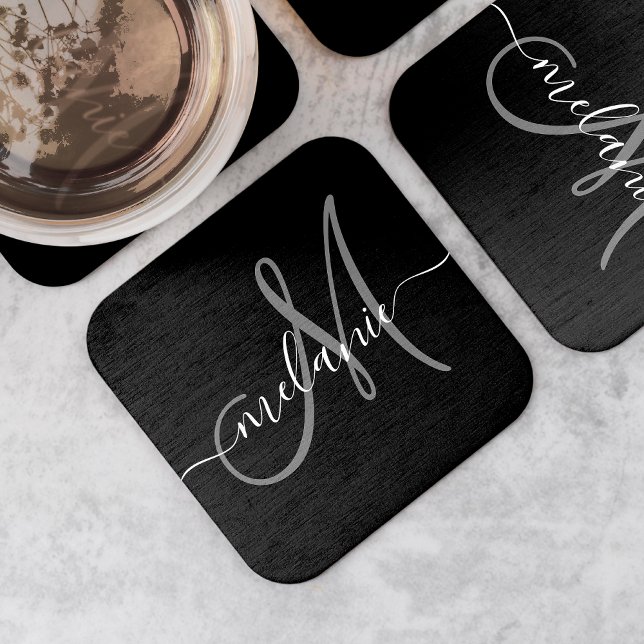 Create Your Own Custom Monogram And Name Script Square Paper Coaster (Creator Uploaded)