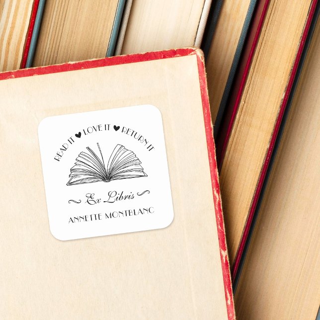 Create Your Own Custom Name Ex Libris Bookplate Square Sticker (Creator Uploaded)