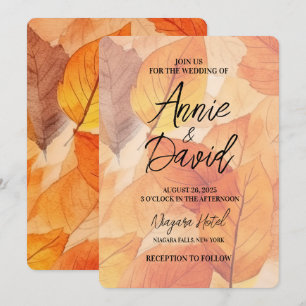Create Your Own Custom Orange Fall Leaves Wedding Invitation