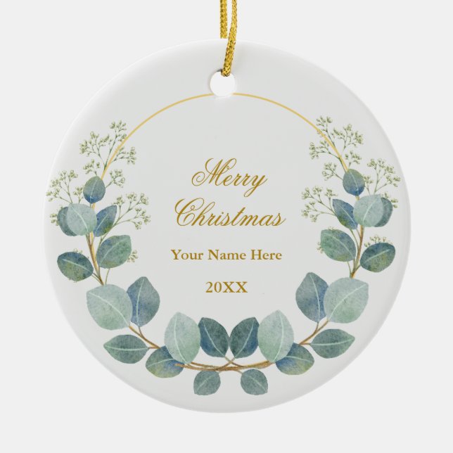 Create Your Own Custom Photo and Text Christmas Ceramic Ornament (Front)