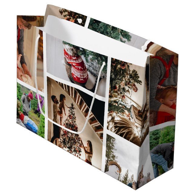 Create Your Own Custom Photo Christmas Collage Large Gift Bag (Front Angled)