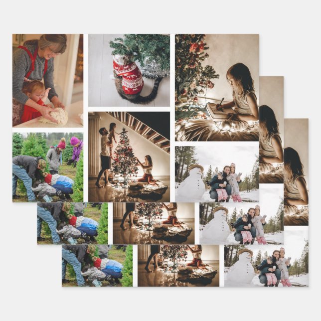 Create Your Own Custom Photo Christmas Collage  Wrapping Paper Sheet (Set)