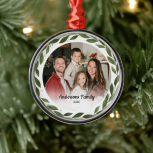 Create Your Own Custom Photo Family Name Leaf Reef Metal Ornament