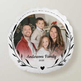 Create Your Own Custom Photo Family Name Leaf Reef Round Cushion