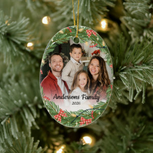 Create Your Own Custom Photo Family Name Year Ceramic Ornament