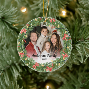 Create Your Own Custom Photo Family Name Year Ceramic Ornament