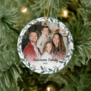 Create Your Own Custom Photo Family Name Year Ceramic Ornament