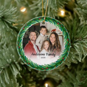 Create Your Own Custom Photo Family Name Year Ceramic Ornament