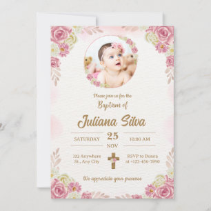 Create your own Custom Photo Girls Pink Baptism Invitation