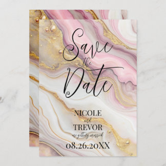 Create Your Own Custom Pink & Gold Alcohol Ink Save The Date