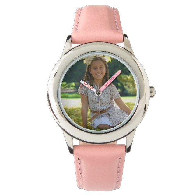 Create Your Own Custom Pink Leather Strap Watch (Front)
