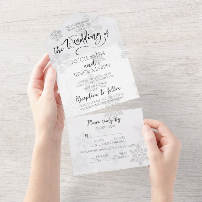 Create Your Own Custom Pretty Icy Snowflake Grey All In One Invitation (Tearaway)