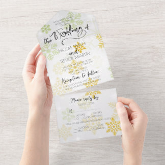 Create Your Own Custom Pretty Icy Snowflake Yellow All In One Invitation