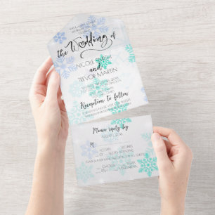 Create Your Own Custom Pretty Icy Snowflakes Teal All In One Invitation