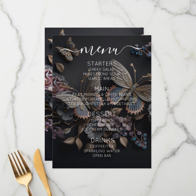 Create Your Own Custom Pretty Vintage Butterflies Menu (Front/Back In Situ)