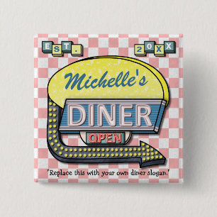 Create Your Own Custom Retro 50's Diner Sign 15 Cm Square Badge