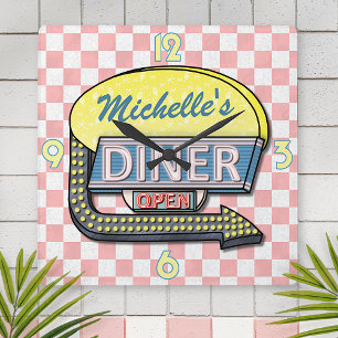 Create Your Own Custom Retro 50's Diner Sign 4 Square Wall Clock