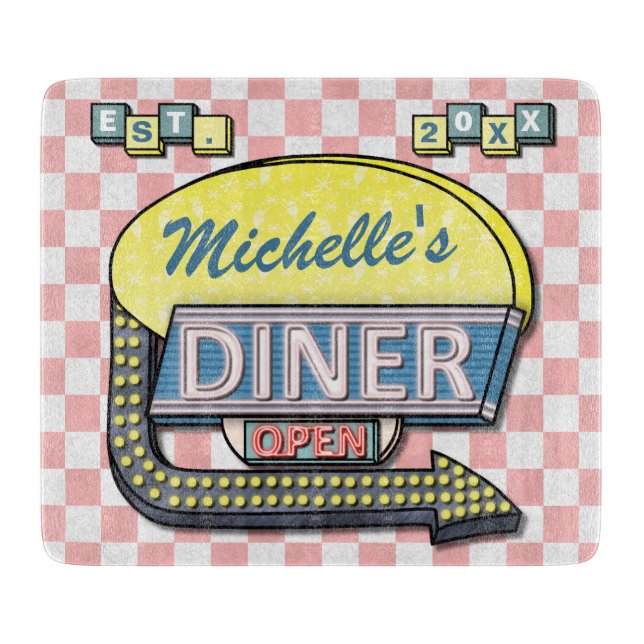 Create Your Own Custom Retro 50's Diner Sign Cutting Board (Front)