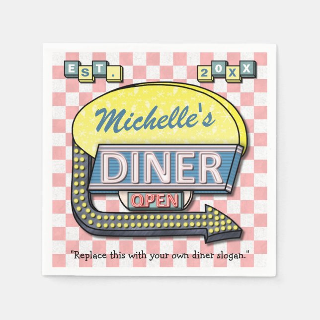 Create Your Own Custom Retro 50's Diner Sign Napkin (Front)
