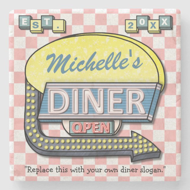 Create Your Own Custom Retro 50's Diner Sign Stone Coaster (Front)