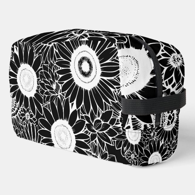 Create Your Own Custom Retro Black Flowers Pattern Dopp Kit (Left Corner)