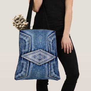 Create Your Own Custom Retro Diamond Denim Print Tote Bag