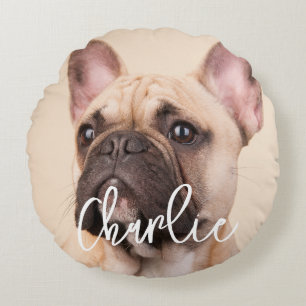 Create Your Own Custom Script Name Pet Photo Round Cushion