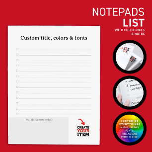 CREATE-YOUR-OWN Custom upload your design list Notepad