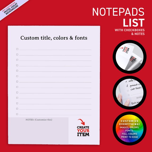 CREATE-YOUR-OWN Custom upload your design list Notepad (Create your own to-do or grocery list. Edit texts, images, colors, fonts, and upload your own images)