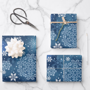 Create Your Own Custom Vintage Blue Snowflakes Wrapping Paper Sheet