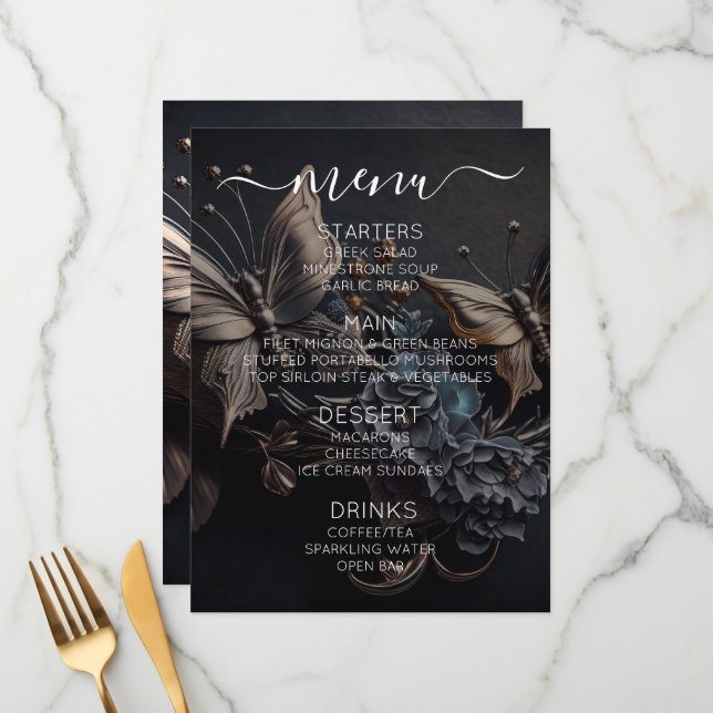 Create Your Own Custom Vintage Butterflies Menu (Front/Back In Situ)