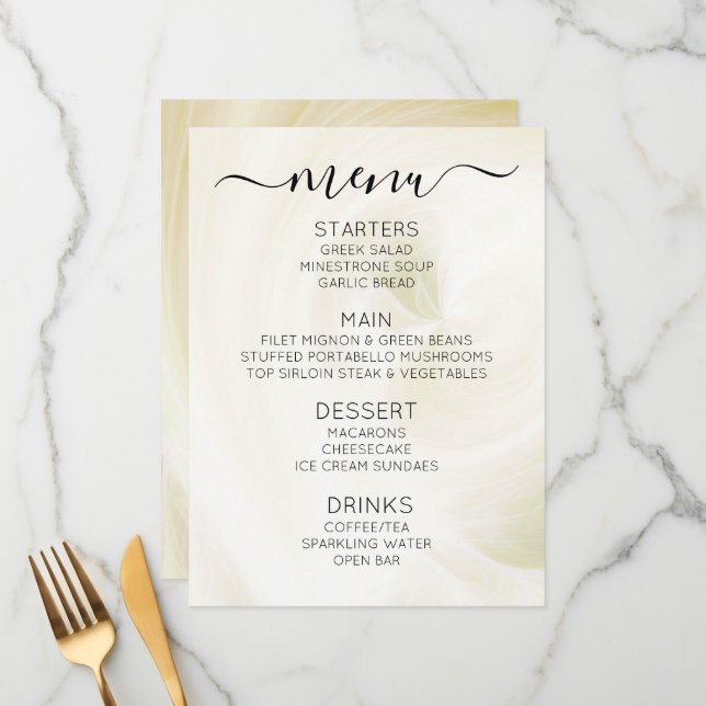 Create Your Own Custom White Light Swirls Menu (Front/Back In Situ)