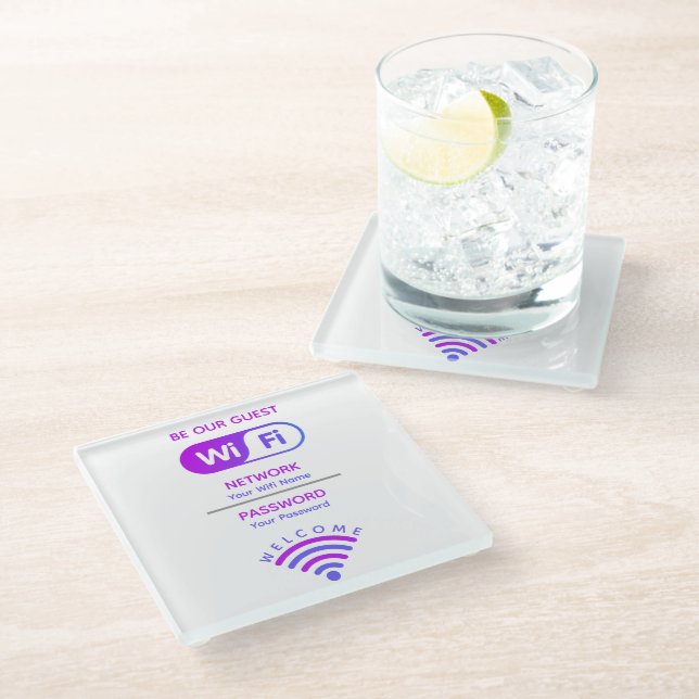 Create Your Own Custom Wifi Network and Password  Glass Coaster (Angled)
