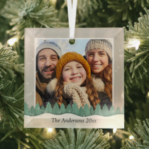 Create Your Own Custom Winter Holiday Family Photo Glass Tree Decoration
