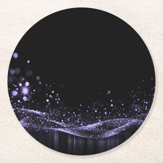 Create Your Own Customisable Glitter Ribbon Purple Round Paper Coaster (Front)