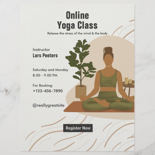 Create your own Customisable Online Yoga Classes Flyer (Front)